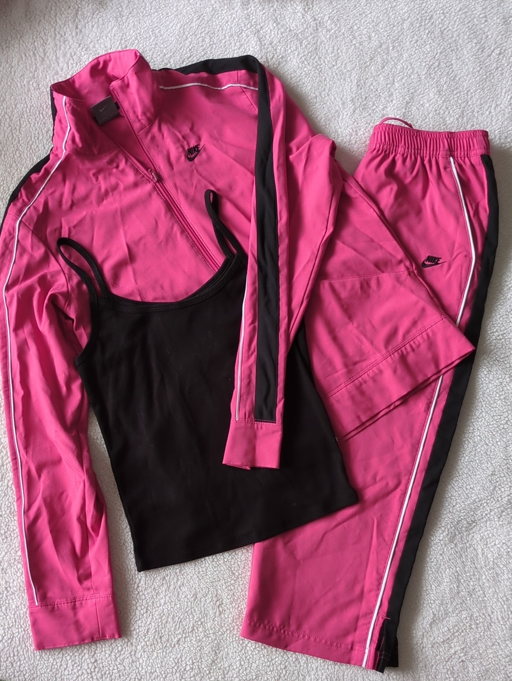 Nike Pink and Black Track Suit with Bonus Tank Top Y2K Vintage